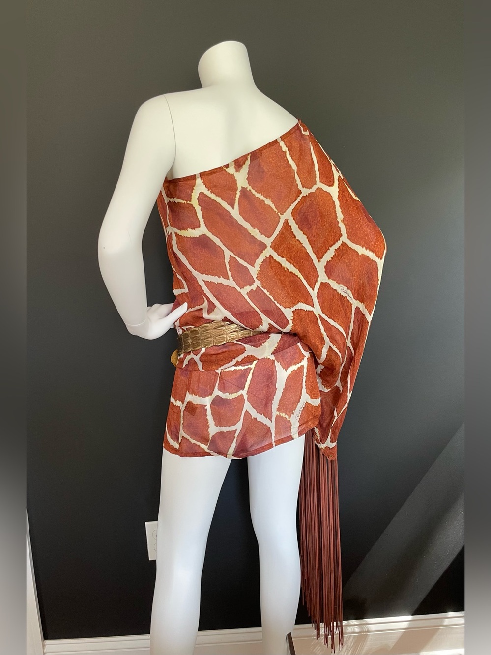Roberto Cavalli S/S 2006 Vintage One Shoulder Giraffe Dress & Metallic Croc Belt - Picture 6 of 14